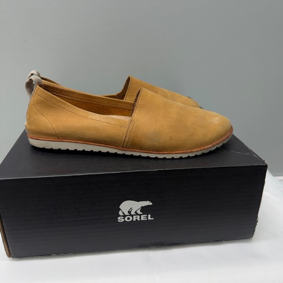 Sorel Ella leather tan camel brown slip on loafers women's 9.5 NL3211-224 - Picture 4 of 8